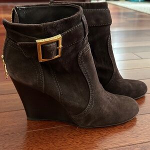 Tory Burch Dark Brown Suede Wedge Boots